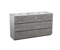 Storke Edge staand badmeubel 150 x 52 cm beton donkergrijs met Diva dubbele wastafel in glanzend composiet marmer