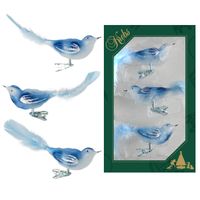 9x stuks luxe glazen decoratie vogels op clip blauw 11 cm - thumbnail