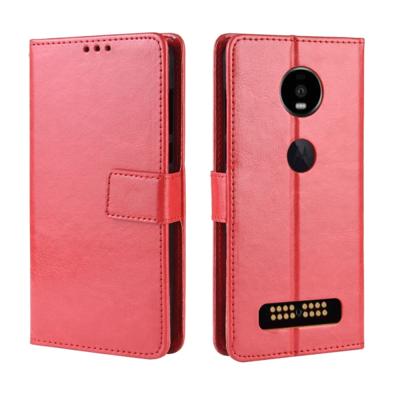 Retro Crazy Horse Texture Horizontal Flip Leather Case for Motorola Moto Z4/Z4 Play with Holder & Card Slots & Photo Frame(Red)