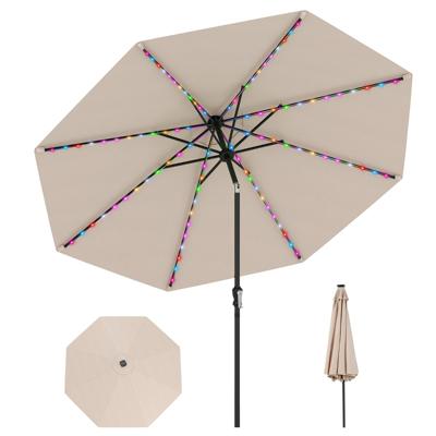 Zonnescherm 300 cm met LED-zonneverlichting 9 Verlichtingsmodi Parasol met Zwengel Beige
