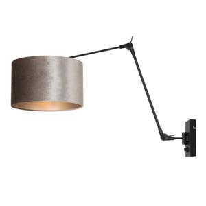 Steinhauer Wand LeeslampPrestige Chic zwart met 30cm taupe velourse kap - 8122ZW