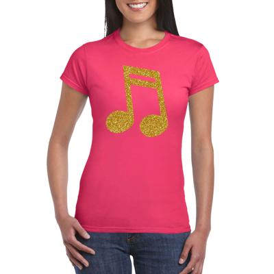 Gouden muziek noot - muziek noten - feest t-shirt - verkleed kleding - roze - dames
