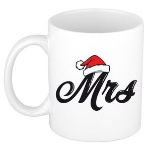 Mrs kerstmuts cadeau mok / beker wit voor dames 300 ml   -