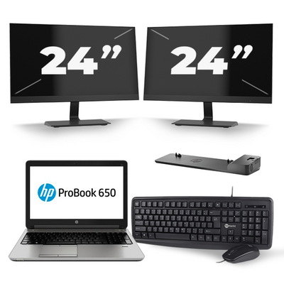 HP ProBook 650 G3 - Intel Core i5-7e Generatie - 15 inch - 8GB RAM - 256GB SSD - Windows 11 + 2x 24 inch Monitor
