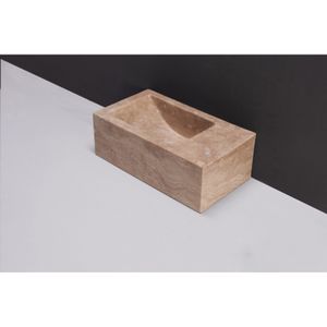 Forzalaqua Venetia XS Fontein Rechthoek Travertin Gezoet 29x16x10 cm 1 kraangat Rechts