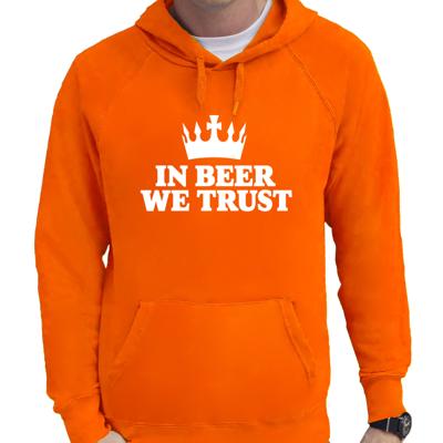 Koningsdag verkleed hoodie heren - in beer we trust - oranje