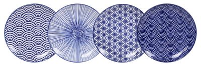 Ontbijtborden Set - Tokyo Design Studio Nippon Blue - 20.6 x 2.2cm - 4 stuks