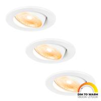 Set van 3 Malta LED inbouwspots - 5 Watt 480 lumen - Dim to warm - Rond - Kantelbaar - IP44 waterdicht - Wit - Incl. Quick Connector box