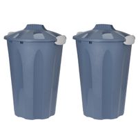 2x stuks kunststof wasmanden met deksel rond blauw 40 liter