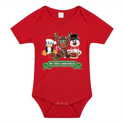Kerst baby rompertje - rood - diertjes - my first Christmas - Kerst cadeau