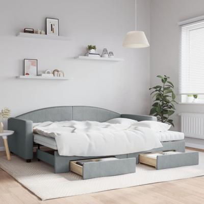 Slaapbank met onderschuifbed en lades 90x200 cm stof lichtgrijs