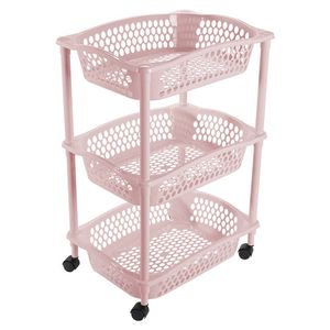 Keuken opberg trolleys/roltafels met 3 manden 62 cm lichtroze - Opberg trolley