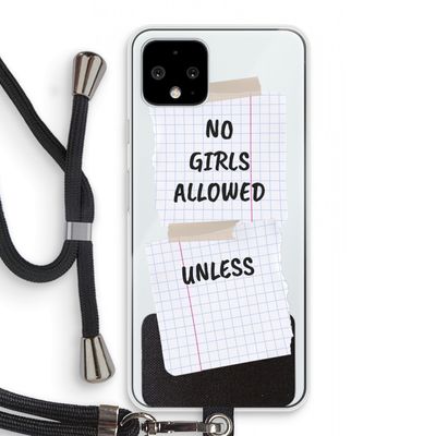 No Girls Allowed Unless: Pixel 4 Transparant Hoesje met koord