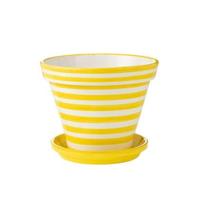 J-Line Flowerpot+Plate Granada Stripes Handmade+Painted Ceramic Yel