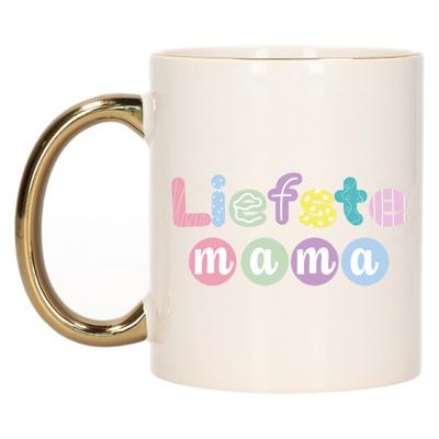 Cadeau koffie/thee mok voor Mama - goud - liefste Mama - keramiek - 300 ml - Moederdag