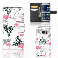Samsung Galaxy S7 Telefoonhoesje met Pasjes Flamingo Triangle - thumbnail