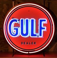 Gulf Logo Neon Verlichting Met Bord 64 x 64 cm - thumbnail