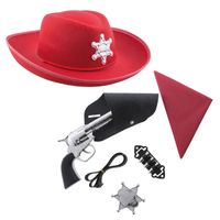 Cowboys speelgoed/verkleed accessoires set en hoed rood 6-delig - thumbnail