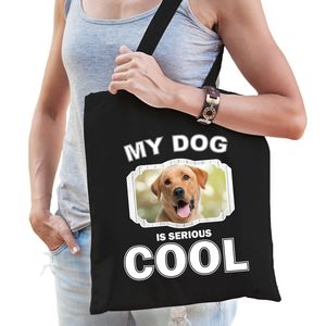 Katoenen tasje my dog is serious cool zwart - Labrador retriever honden cadeau tas