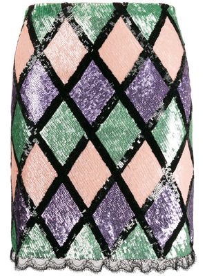 Blumarine jupe à losange en sequins - Noir
