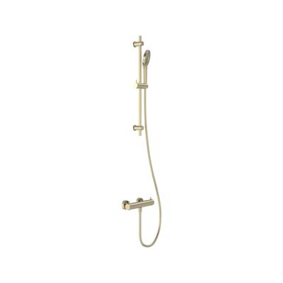 Doucheset MAY Opbouw met Thermostaat, Incl. Glijstang, Doucheslang 150 cm & 3-Standen Handdouche Geborsteld Mat Goud PVD
