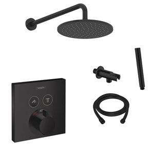 Hansgrohe Shower Select inbouw douchekraan met Saniclear Nero 20cm douchekop en wandarm regendouche zwart