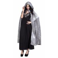 Halloween luxe verkleed cape met capuchon - voor volwassenen - grijs - fluweel