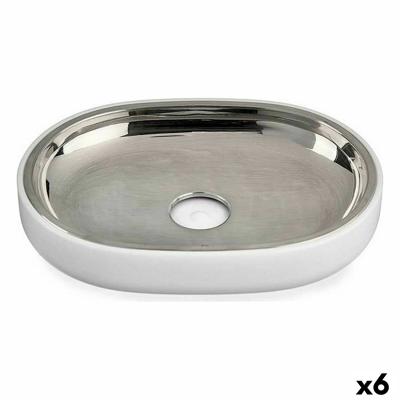 Zeepschaal Zilverkleurig Roestvrij staal Wit Plastic 9,5 x 2,5 x 13 cm (6 Stuks)