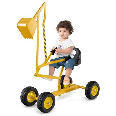 Zitbagger 360° Draaibaar Bagger om op te Zitten Metaal met Schep & Wielen Bagger zandbak Geel