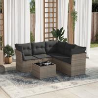 6-delige Loungeset met kussens poly rattan grijs 6-delige Loungeset met kussens poly rattan grijs