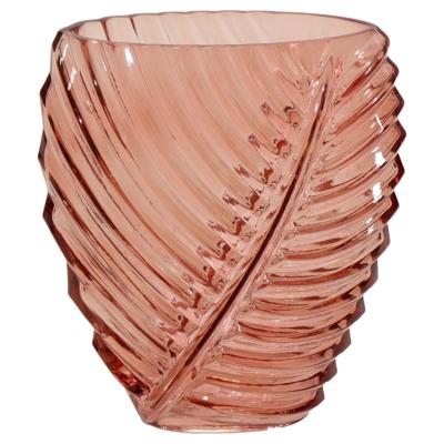 Mega Collections Bloemenvaas Leafy - roze - glas - blader relief - 11 x 21 cm