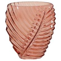 Mega Collections Bloemenvaas Leafy - roze - glas - blader relief - 11 x 21 cm