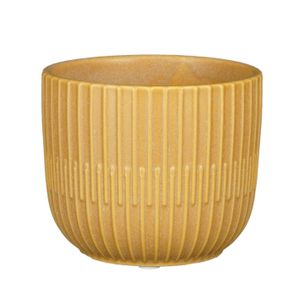 Plantenpot/bloempot keramiek mat okergeel stripes patroon - D11/H9 cm