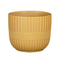 Plantenpot/bloempot keramiek mat okergeel stripes patroon - D11/H9 cm