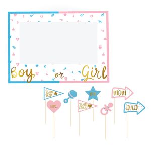 Gender reveal foto prop set met frame - 9-delig - jongen/meisje babyshower feest - photo booth