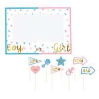 Gender reveal foto prop set met frame - 9-delig - jongen/meisje babyshower feest - photo booth