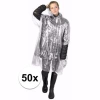 Wegwerp regenponcho - 50x - transparant - voor volwassenen - met capuchon - budget line