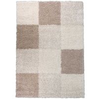 Hoogpolige vloerkleed shaggy plus 910 cream blokken patroon 5 cm poolhoogte 200 x 290 cm