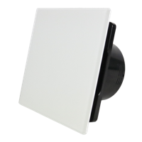 Whisper Pro-design Badkamerventilator - Ø100mm - Met Nalooptimer - Vlak Glas - Mat Wit - Zwarte Ventilator