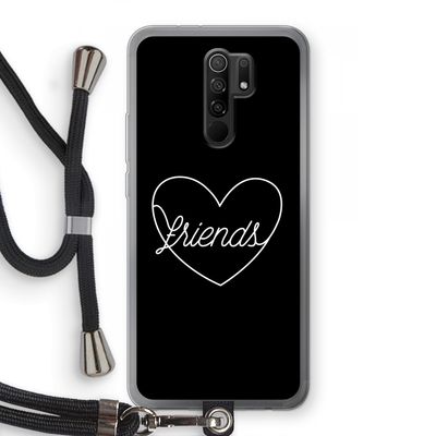 Friends heart black: Xiaomi Redmi 9 Transparant Hoesje met koord