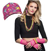 Foute 80s/90s party verkleed set - dames - pet/sieraden - jaren 80/90 verkleed accessoires