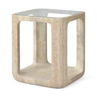 Jesper Home Bijzettafel 'Yobeko' Travertinlook en glas, 48 x 48cm