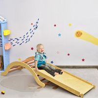 3 in 1 Klimladder Set Houten Boog Speelgoed met Klimmen en Glijbanen voor Kinderen 116 x 50 x 39 cm Naturel + Blauw - thumbnail