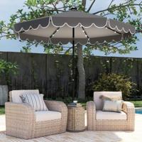 300 cm Parasol met LED-verlichting Tuinparasol met Slinger en Volant aan Beide Zijden 35° Kantelbaar Grijs
