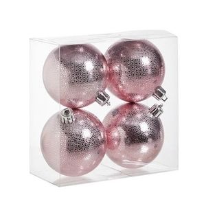 4x Roze cirkel motief kerstballen 8 cm kunststof