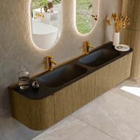Badmeubel Mondiaz Kurve | 190 cm cm | Meubelkleur Dusk | Wastafelkleur Urban | Solid surface | Wasbak beiden zijden spoelbak | 2 kraangaten