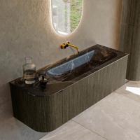 Badmeubel Mondiaz Kurve-Dlux | 135 cm cm | Meubelkleur Shadow | Wastafelkleur Lava | Solid surface | Wasbak rechter zijde spoelbak | Zonder kraangat(en)