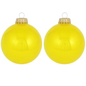 16x Full Sun neon gele glazen kerstballen glans 7 cm kerstboomversiering