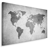 Schilderij - Grijze wereldkaart, 4 maten, wanddecoratie