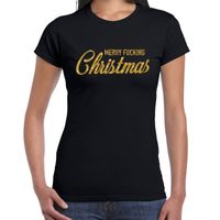 Fout kerst shirt Merry Fucking Christmas goud / zwart voor dames